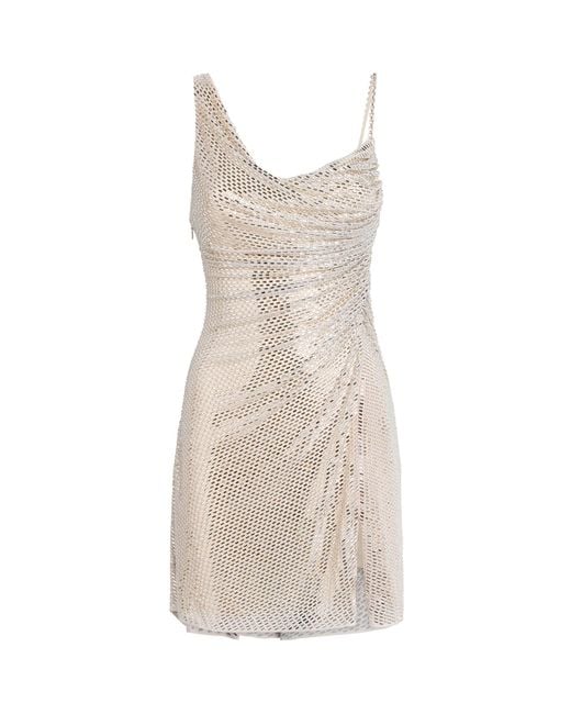 Self-Portrait Natural Rhinestone Draped Mini Dress