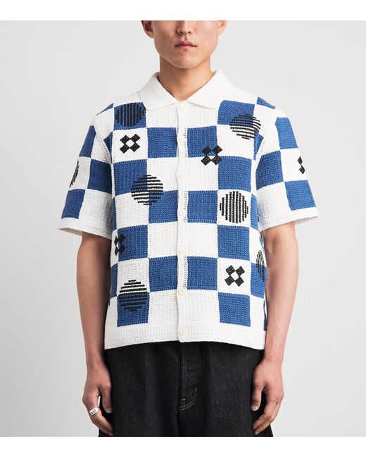 Wax London Blue Cotton Crochet Porto Shirt for men