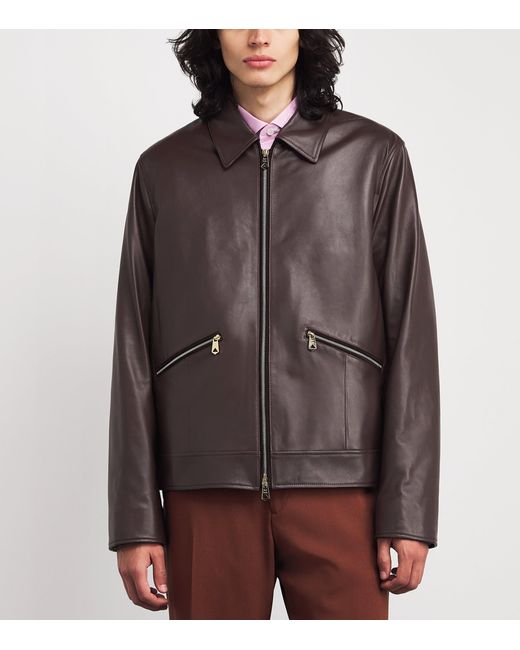 Paul Smith Brown Nappa Leather Jacket for men