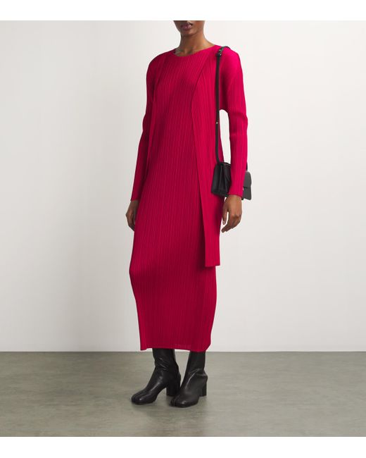 Pleats Please Issey Miyake Red New Colorful Basics Longline Cardigan for men