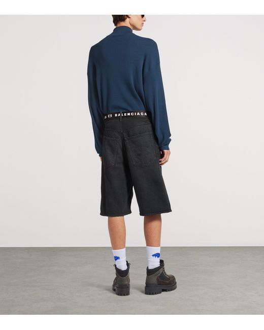 Balenciaga Blue Belted Oversized Denim Shorts for men