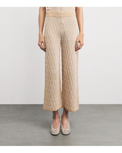 Lafayette 148 New York Natural Cotton Lace-Knit Wide-Leg Trousers