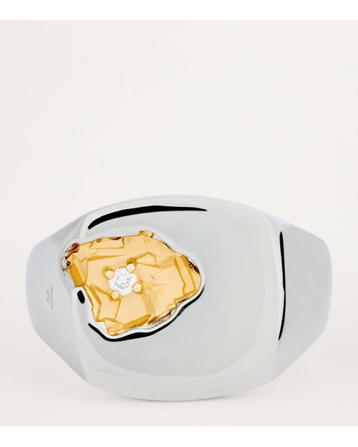 Tom Wood White Large Sterling, And Diamond Mined Ring for men
