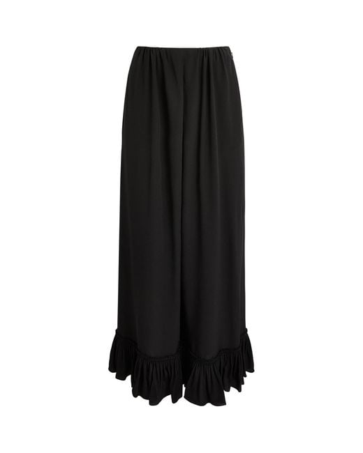 Chloé Black Silk Cropped Ruffle-Trim Trousers