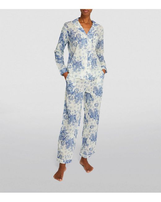 Desmond & Dempsey Blue Cotton Floral Pyjama Set