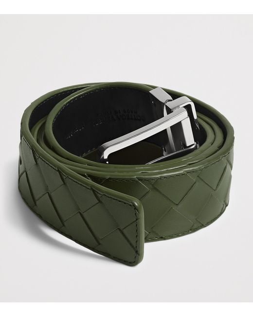 Bottega Veneta Green Leather Intrecciato Reversible Belt for men