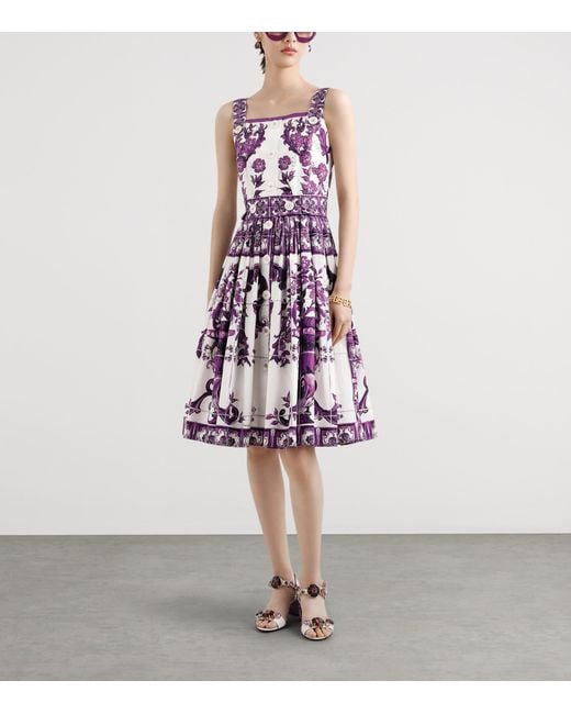 Dolce & Gabbana Purple Majolica Print Midi Dress