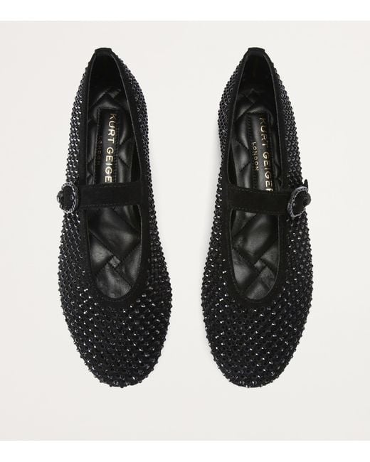 Kurt Geiger Black Suede Embellished Mayfair Ballet Flats