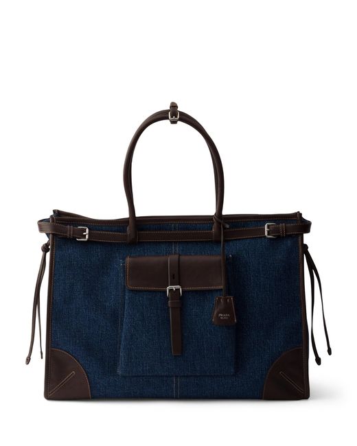 Prada Blue Denim And Leather Bonnie Tote Bag for men