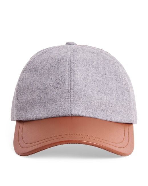 Eleventy Gray Wool-Silk-Cashmere-Leather Baseball Cap for men