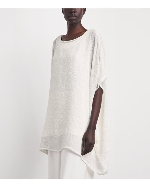 Eskandar White Velvet Floral Kaftan Blouse