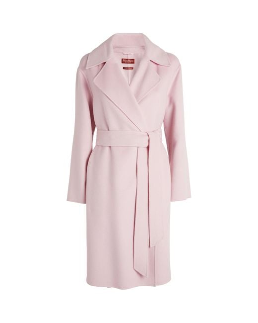 Max Mara Pink Wool-blend Belted Coat