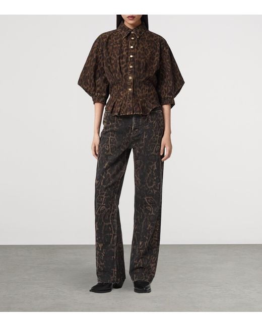 AllSaints Brown Denim Leopard Nancy Shirt
