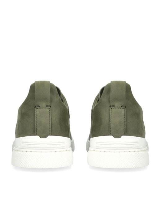 Zegna Green Crocodile Leather Triple Stitch Secondskin Sneakers for men