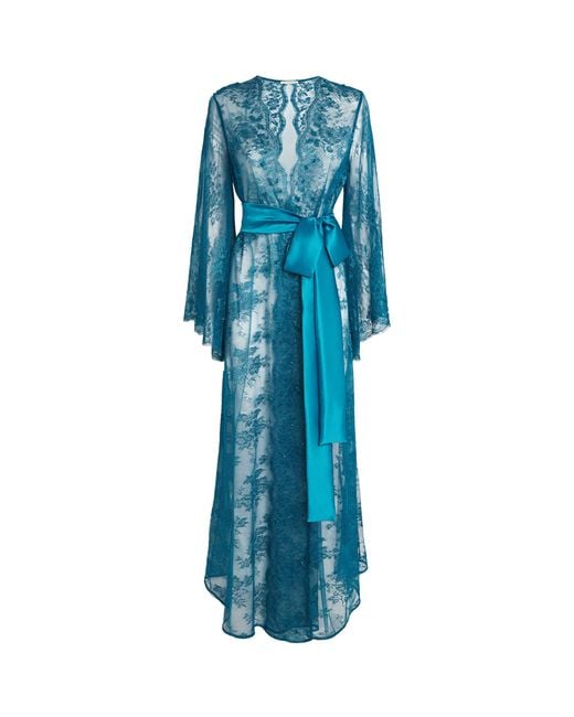 Rosamosario Blue Silk Embellished Long Robe