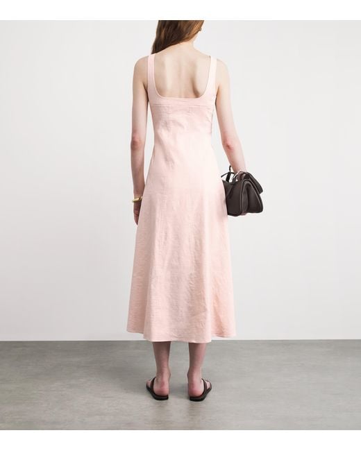 Theory Pink Linen-Blend Square-Neck Midi Dress