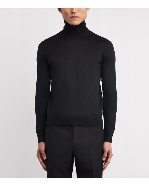 Isaia Black Wool-Silk-Cashmere Rollneck Sweater for men