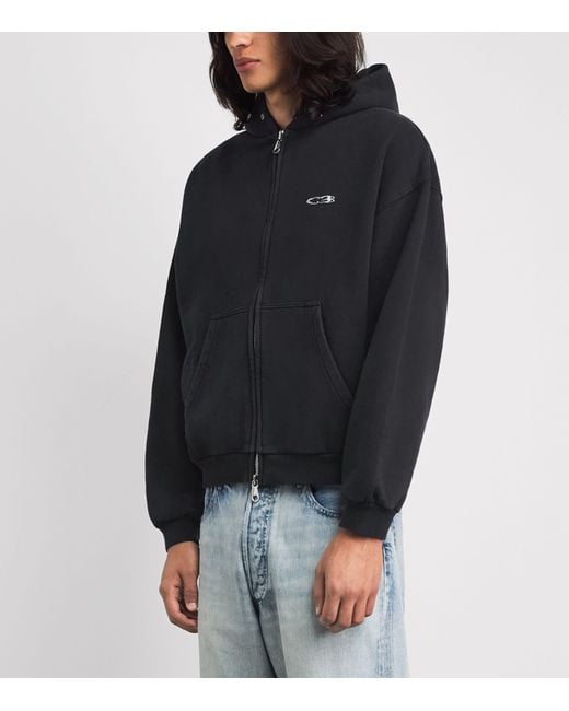 Cole Buxton Black Cotton Distressed Surf Hoodie for men