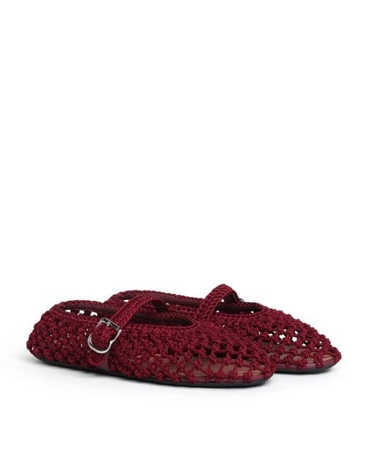 Alaïa Red Satin Crochet Ballet Flats
