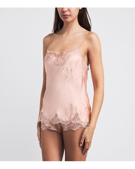 Carine Gilson Pink Silk Lace-Trim Louise Camisole