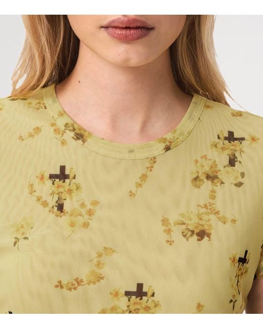AllSaints Yellow Mesh Floral Ellie T-Shirt