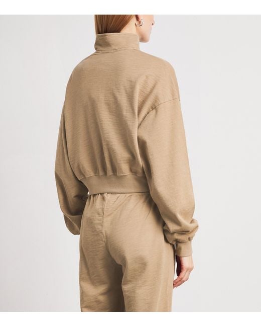ÉTERNE Natural Cropped Half-Zip Sweatshirt