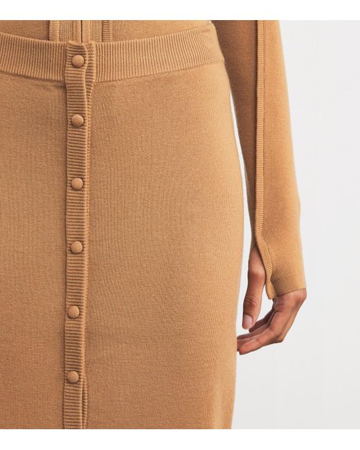 Victoria Beckham Brown Button-Detail Midi Skirt