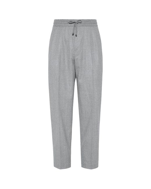 Brunello Cucinelli Gray Linen Drawstring Leisure Trousers for men