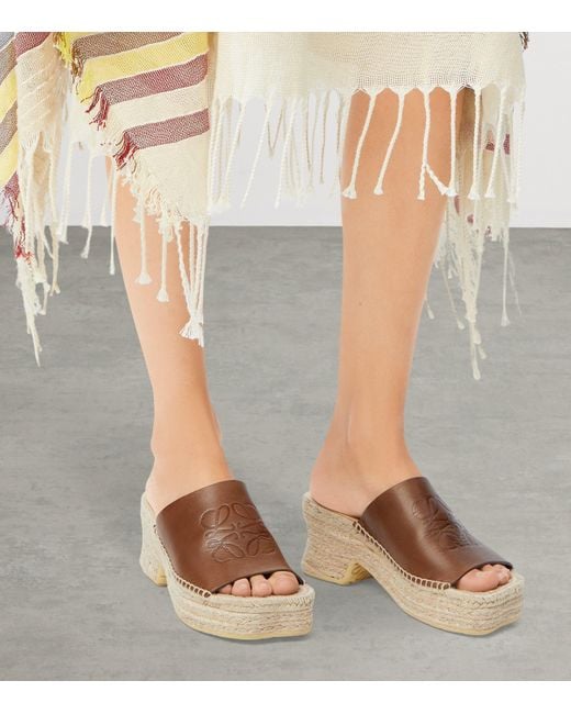 Loewe Brown Leather Petal Espadrille Wedge Sandals 80