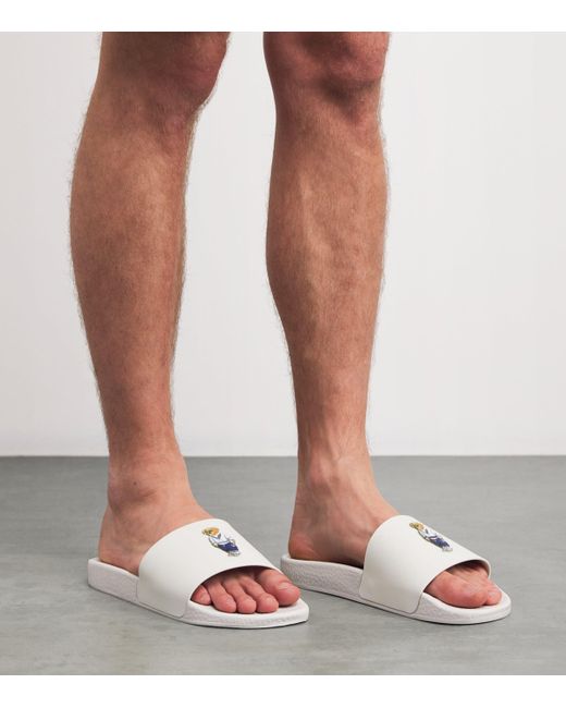 Polo Ralph Lauren White Polo Bear Slides for men