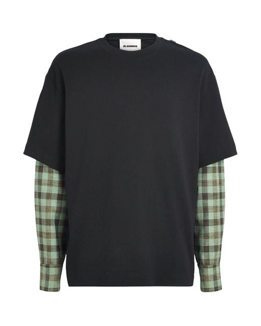 Jil Sander Black Check-Sleeve Layered T-Shirt for men