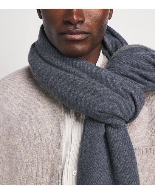 Johnstons Blue Cashmere Tartan Scarf for men