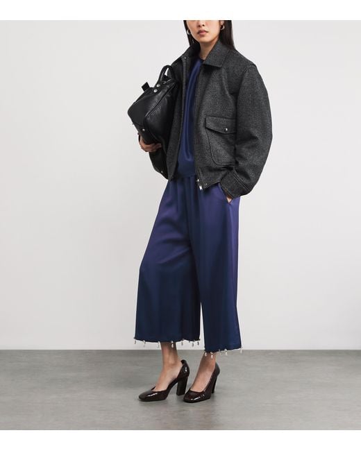 Stella McCartney Blue Satin Faux Pearl-Embellished Wide-Leg Trousers