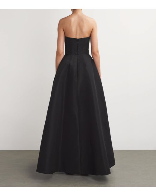 Monique Lhuillier Black Strapless Draped-Neckline Ball Gown