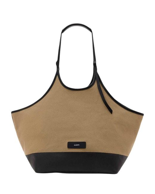 AllSaints Natural Canvas And Leather Siloh Tote Bag