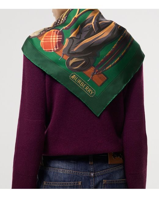Burberry Green Silk Knight & Day Scarf