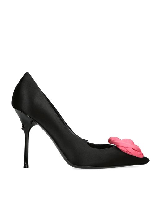 Roger Vivier Black Satin Rose Pumps 100