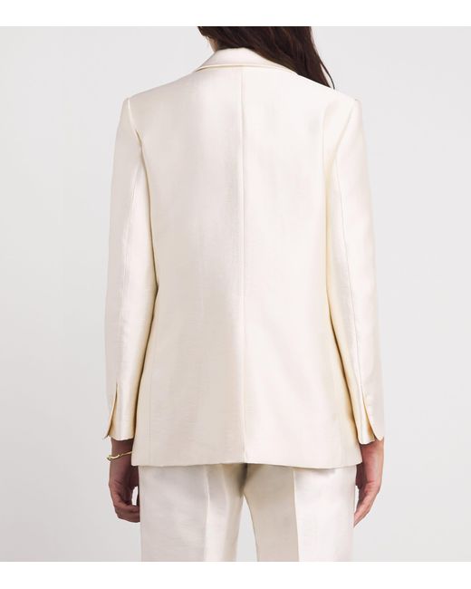 Sandro White Satin Flower-Corsage Blazer