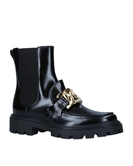 Tod's Black Leather Gomma Pesante Boots