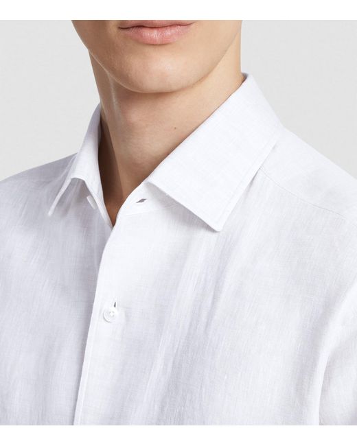 Zegna White Linen Spread-collar Shirt for men