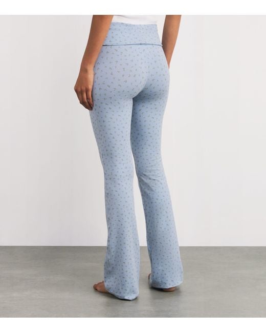 Skims Blue Stretch-Cotton Fold-Over Leggings