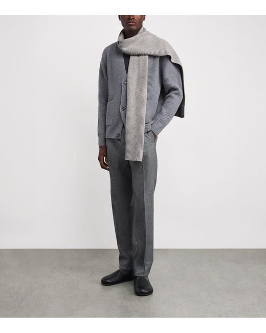 John Smedley Gray Cashmere-Wool Ribbed Scarf for men