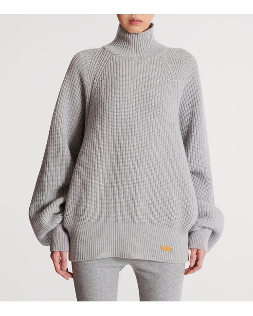 Balmain Gray Wool High-Neck Sweater
