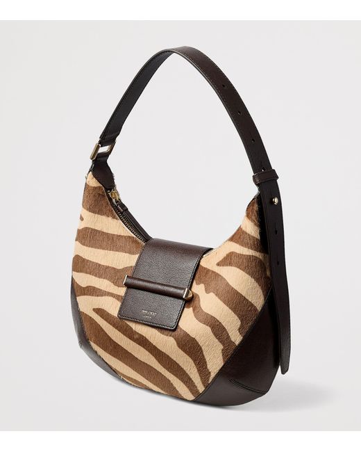 Jimmy Choo Brown Small Bar Pony Hair-Leather Shoulder Bag
