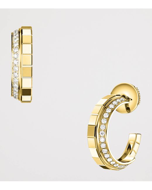 Chopard Metallic Small And Diamond Ice Cube Hoop Earrings