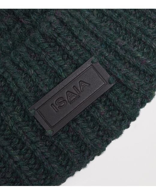 Isaia Green Cashmere Rib-Knit Beanie for men