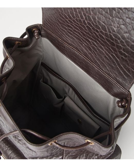 Brunello Cucinelli Black Leather Flap Closure Backpack for men