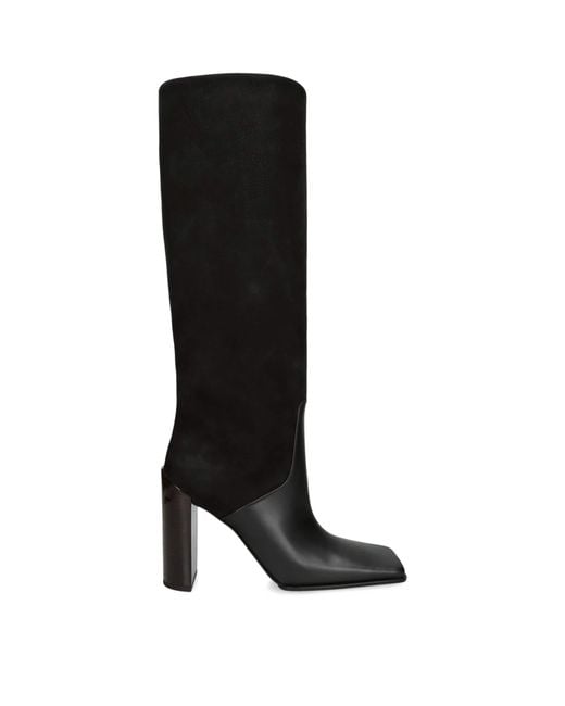 Alaïa Black Leather Suede-Trim Knee-High Boots 90