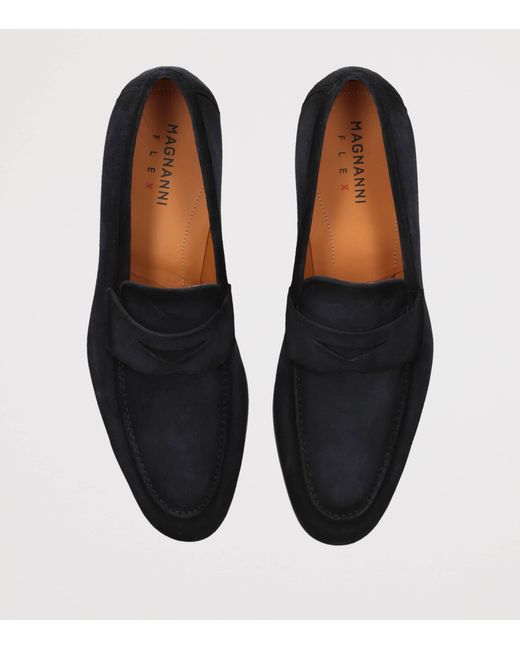 Magnanni Shoes Black Suede Diezma Loafers for men