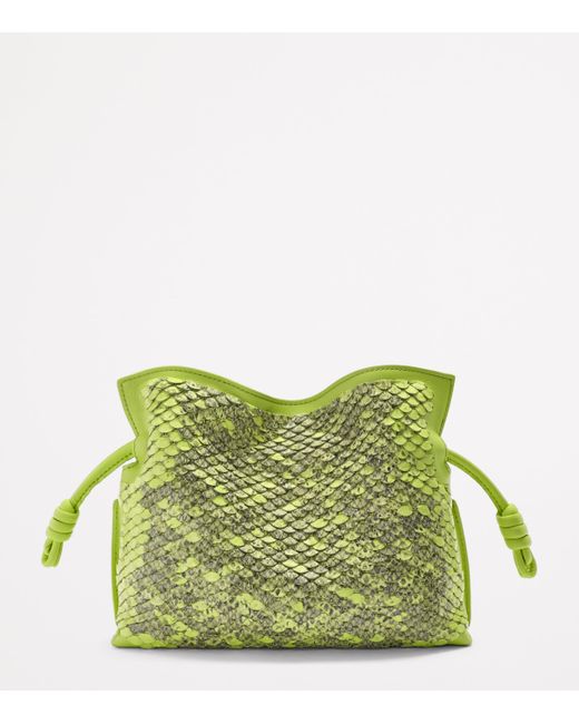 Loewe Green Mini Snakeskin Scales Flamenco Clutch
